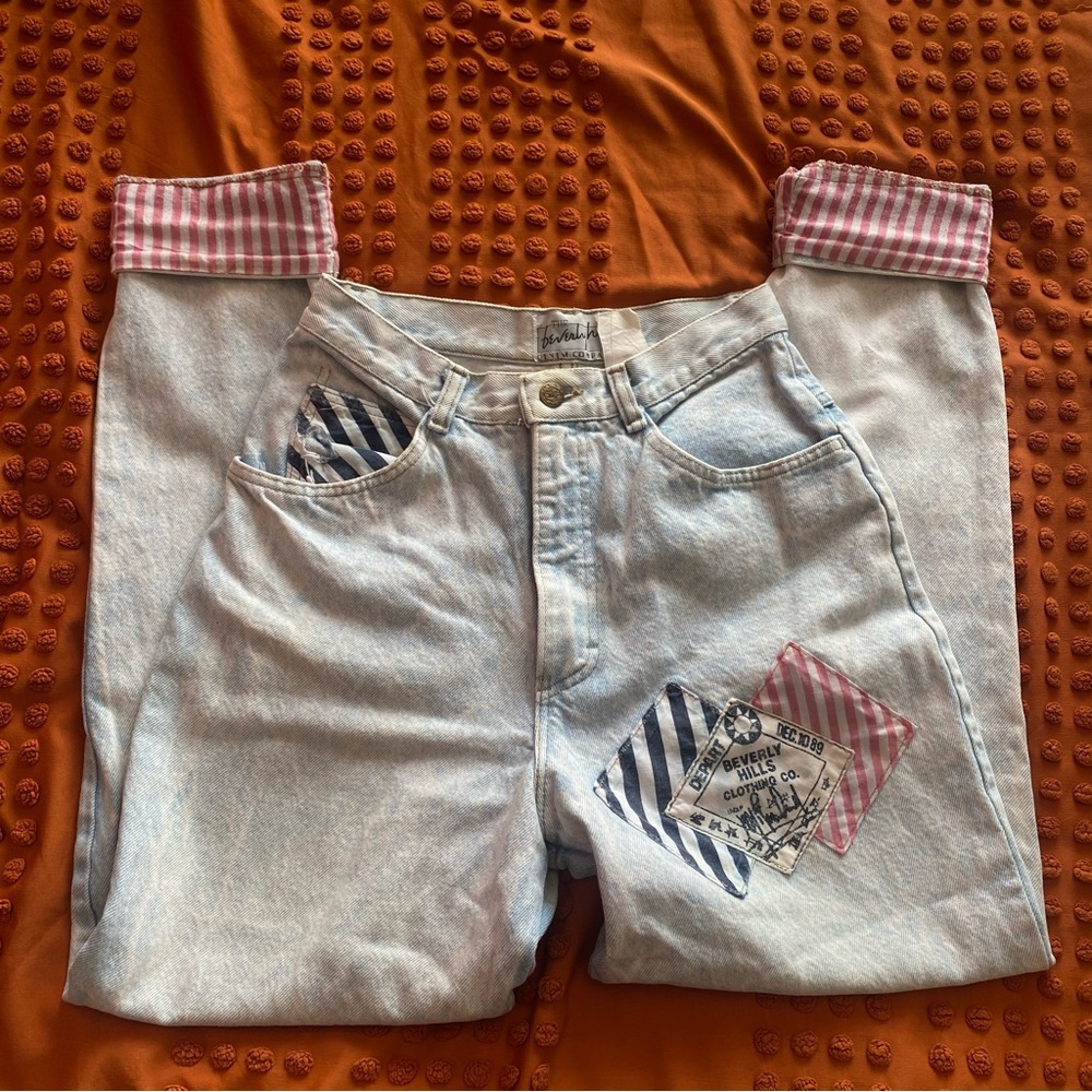 Vintage 80s The Beverly Hills Denim Company Light Wash Jeans with Patchwork 9